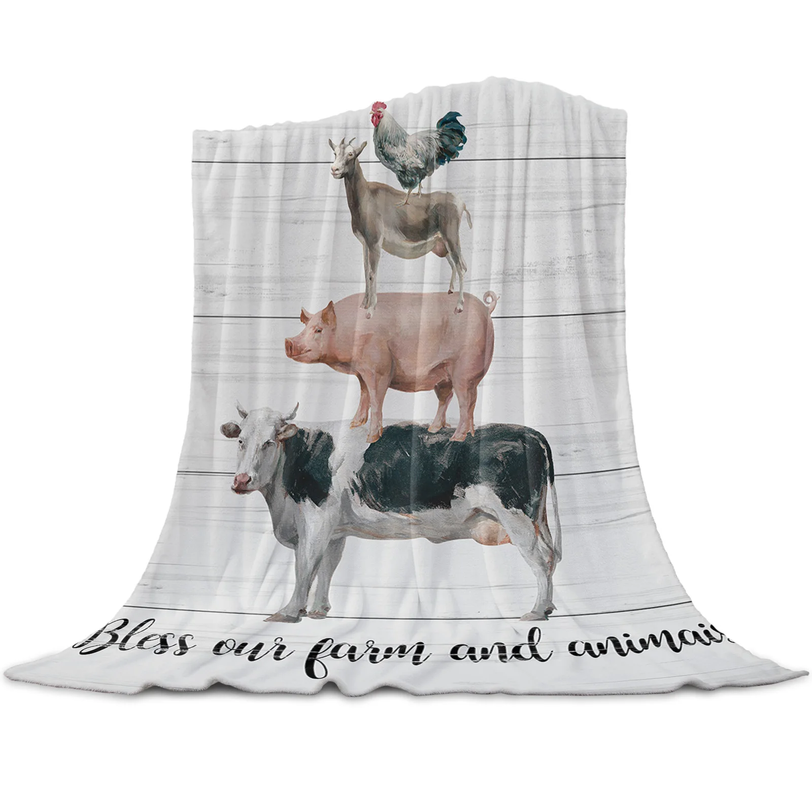 

Farm Cows Rooster Wood Grain Throw Blanket for Sofa Soft and Comfortable Flannel Blanket Children Gift Travel Camping