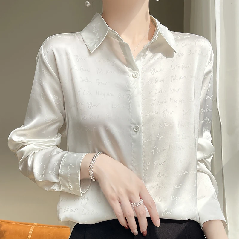 Женская атласная рубашка с длинным рукавом