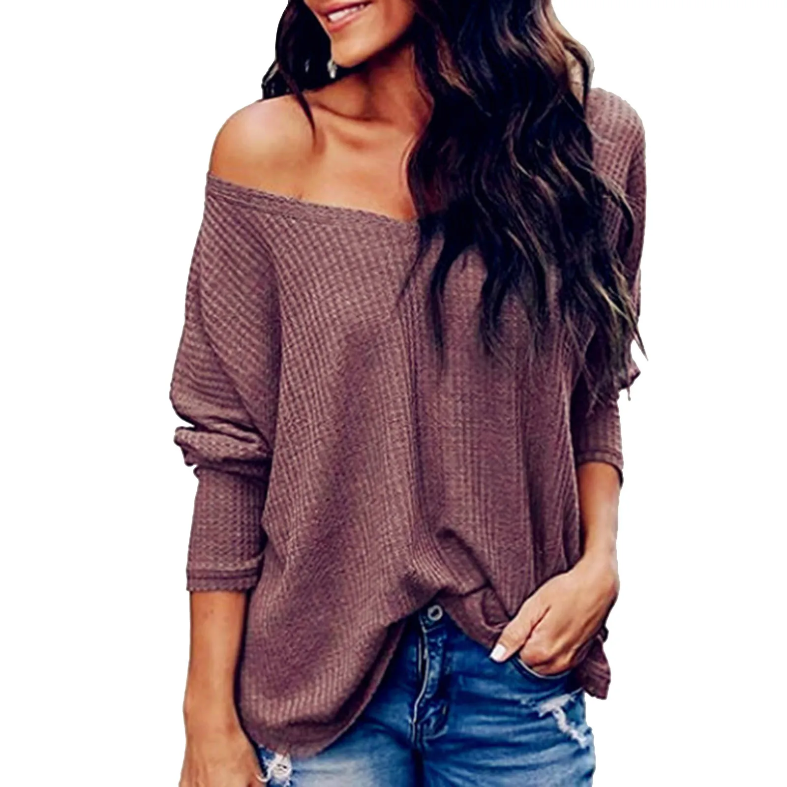 

Sexy Off Shoulder Thin Sweater Women V Neck Knitted Autumn Blouse Femme Streetwear Oversized Casual Sweatshirt Femme Blusa 2022