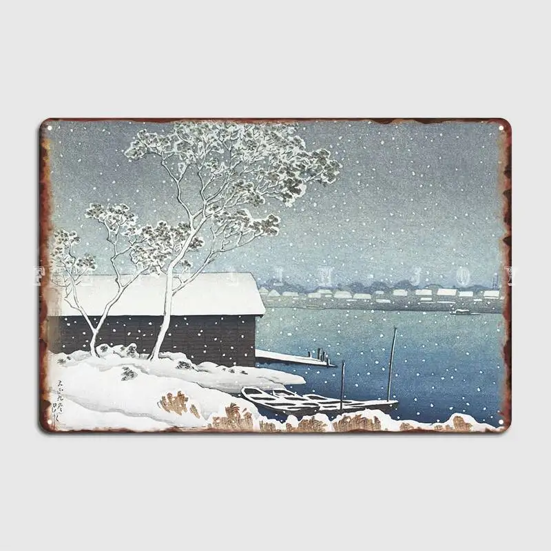 

Snow At Shirahige Woodcut Metal Plaque Poster Wall Classic Wall Plaque Club Party Tin Sign Posters