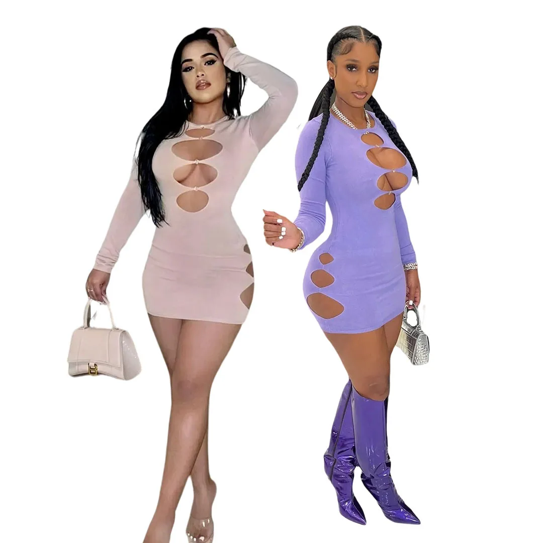 

Summer Dress Women 2022 The New Nightclub Style Fashion Women Sexy Hollow Out Decorative Solid Color Mini Dresses for Women