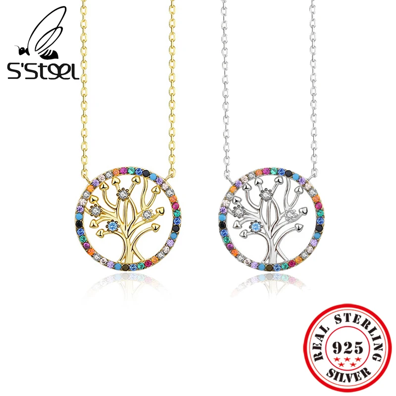 

S'STEEL 925 Sterling Silver Color Zircon Tree Of Life Pendants Necklace For Women Gold Chains 2022 Acessorios Designer Jewelry
