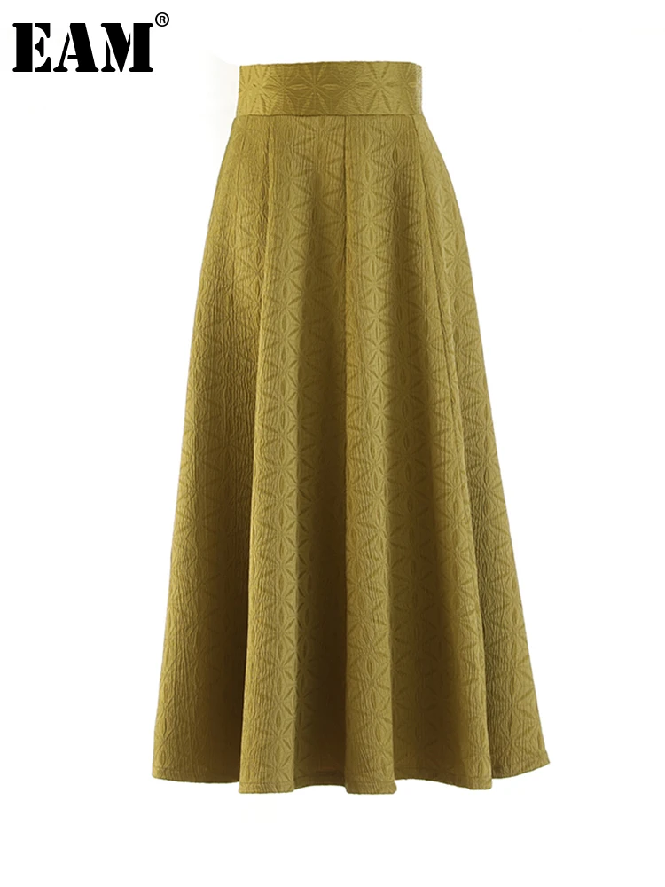 

[EAM] High Waist Gold Color Brief Long Pattern A-line Elegant Half-body Skirt Women Fashion Tide New Spring Autumn 2023 1DF1044