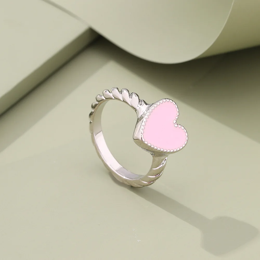 

Trendy Minimalist Aesthetic Drop Of Oil Love Rings Silver Color Heart Rings For Women Female Party Charming Anillo Jewelry