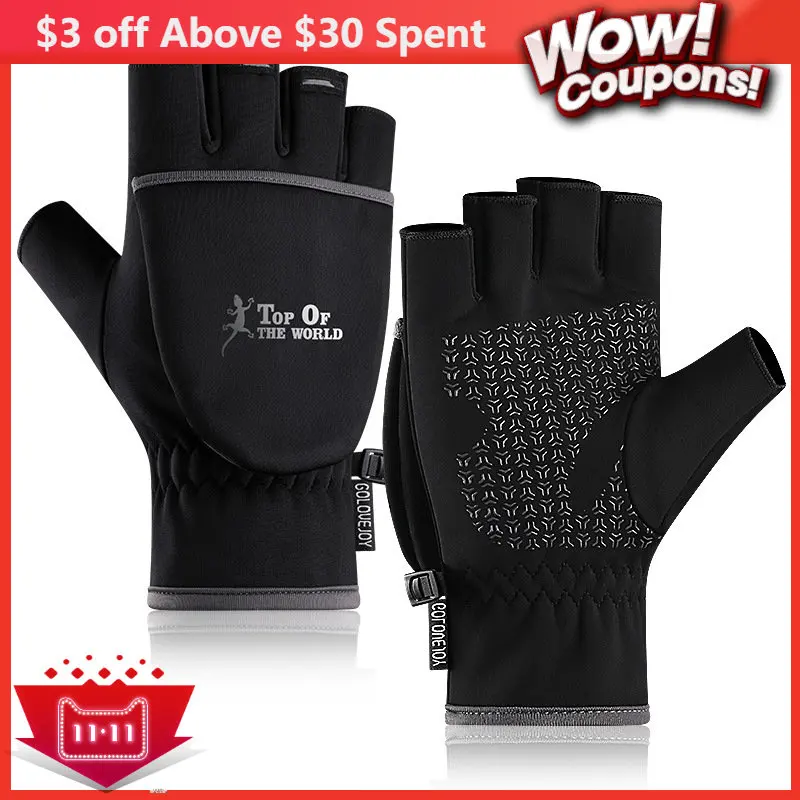 

Winter Half Finger Flip Gloves Outdoor Warm Mitten Windproof Waterproof Fleece Lined Thermal Warm Gloves Guantes Driving Riding