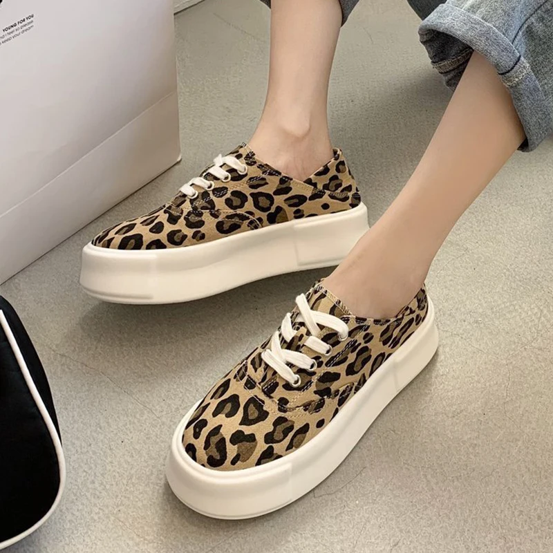 

Leopard Print Platform Sneakers Women Spring Zebra Print Canvas Shoes Ladies Casual Houndstooth Single Shoes zapatos de mujer