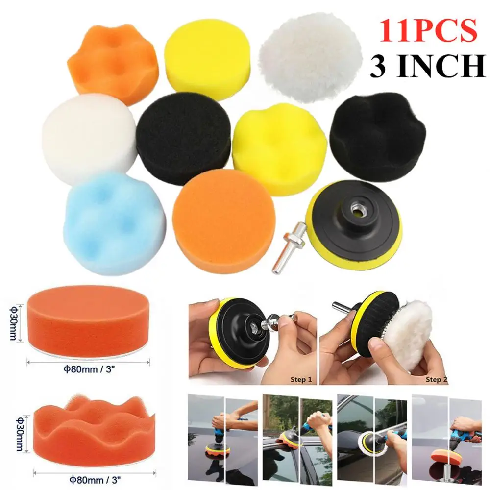 

11PC 3 Inch Buffing Pads Polishing Buffer Tool Set For Car Polisher Drill Sponge Kit Set Waxing Foam Power Tool Accessories