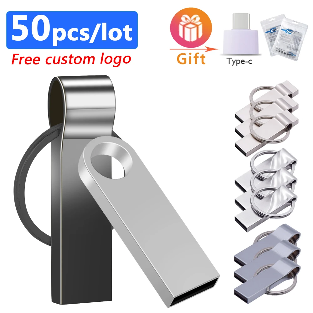 50pcs/lot USB Flash Drive 128GB 64GB 32GB 16GB 8GB Pen Drive creative metal Memory Stick2.0 cel usb U disk free custom logo Gift