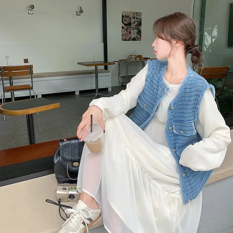 Элегантное Длинное Платье на ощупь комплект из 2 предметов джинсовое