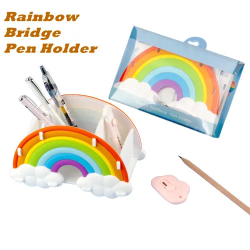

2022 Nordic style rainbow bridge pen holder wholesale silicone creative desktop office stationery storage box Office Stationery