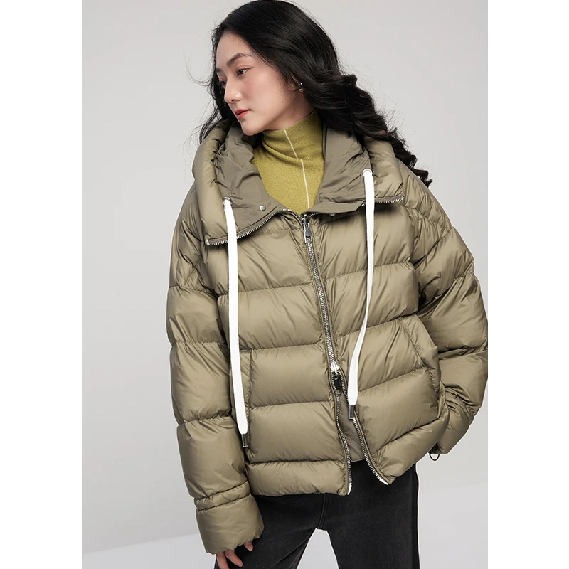 New Casacos De Inverno Feminino  90%  White Goose Down  Casual Hooded Wide-waisted  Pockets  Winter Coats Women