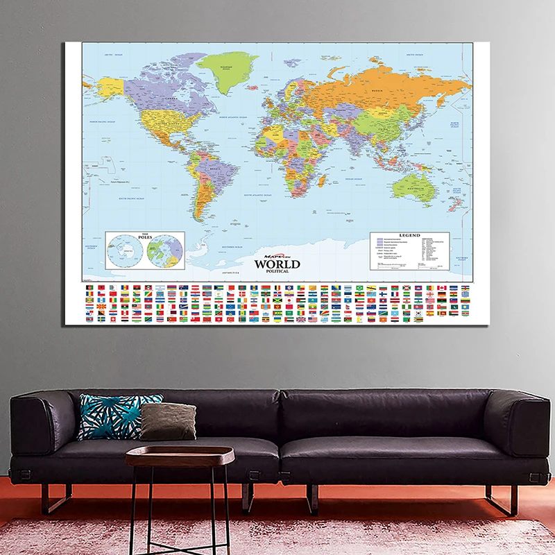 

Political Map of The World 84*59cm Wall Decorative Poster Unframed Canvas Painting Educational School Supplies Room Home Decor
