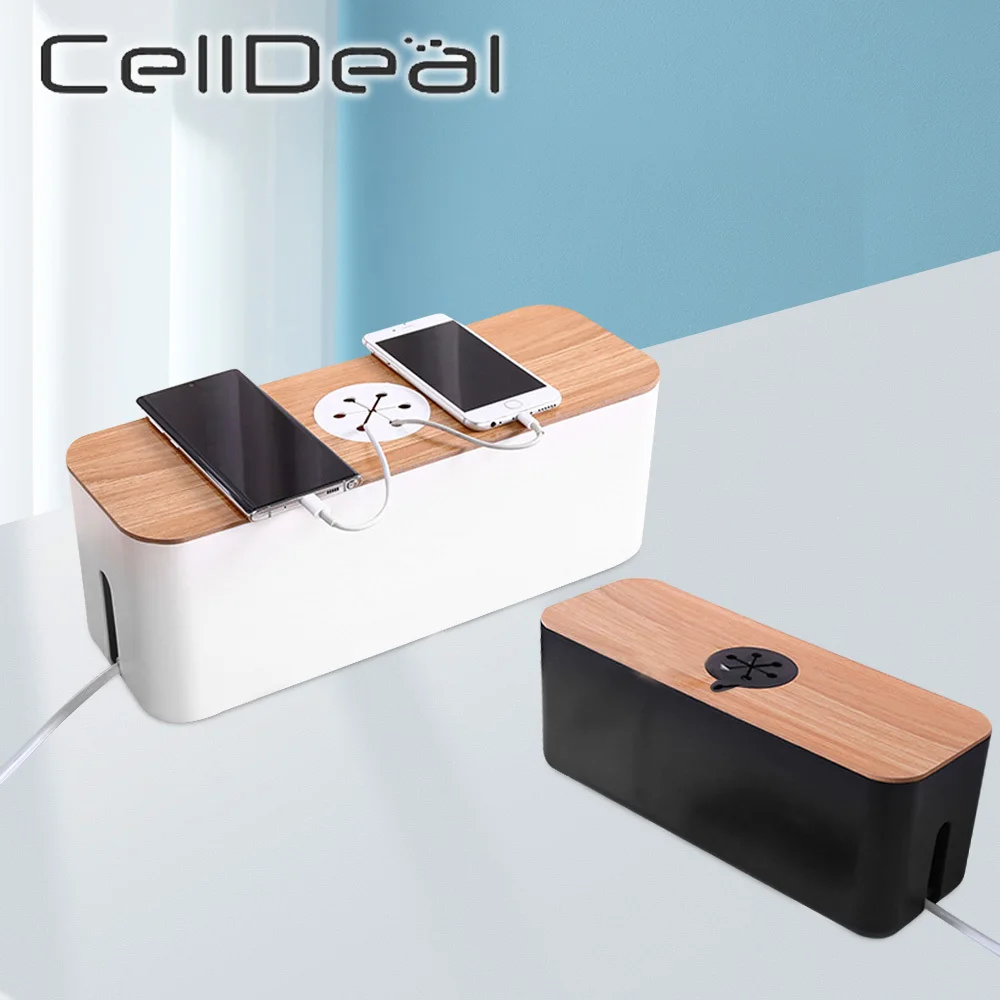 

Round Hole Wooden Wire Storage Box Power Cord Charge Hidden Mobile Phone Computer Tablet Socket Home Drag Line Board Organizer