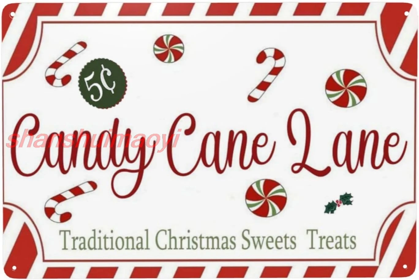 Estiyond Candy Cane Lane Ретро Металлическая жестяная вывеска Рождественские сладости и
