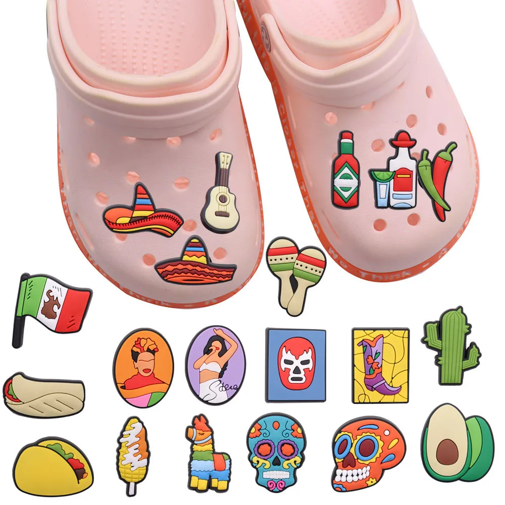 

Mix 50Pcs Mexican Styles Food Skull Avocado PVC Sandals Shoe Charms Buckle Decorations Clog DIY Wristbands Kids Adult Croc Jibz