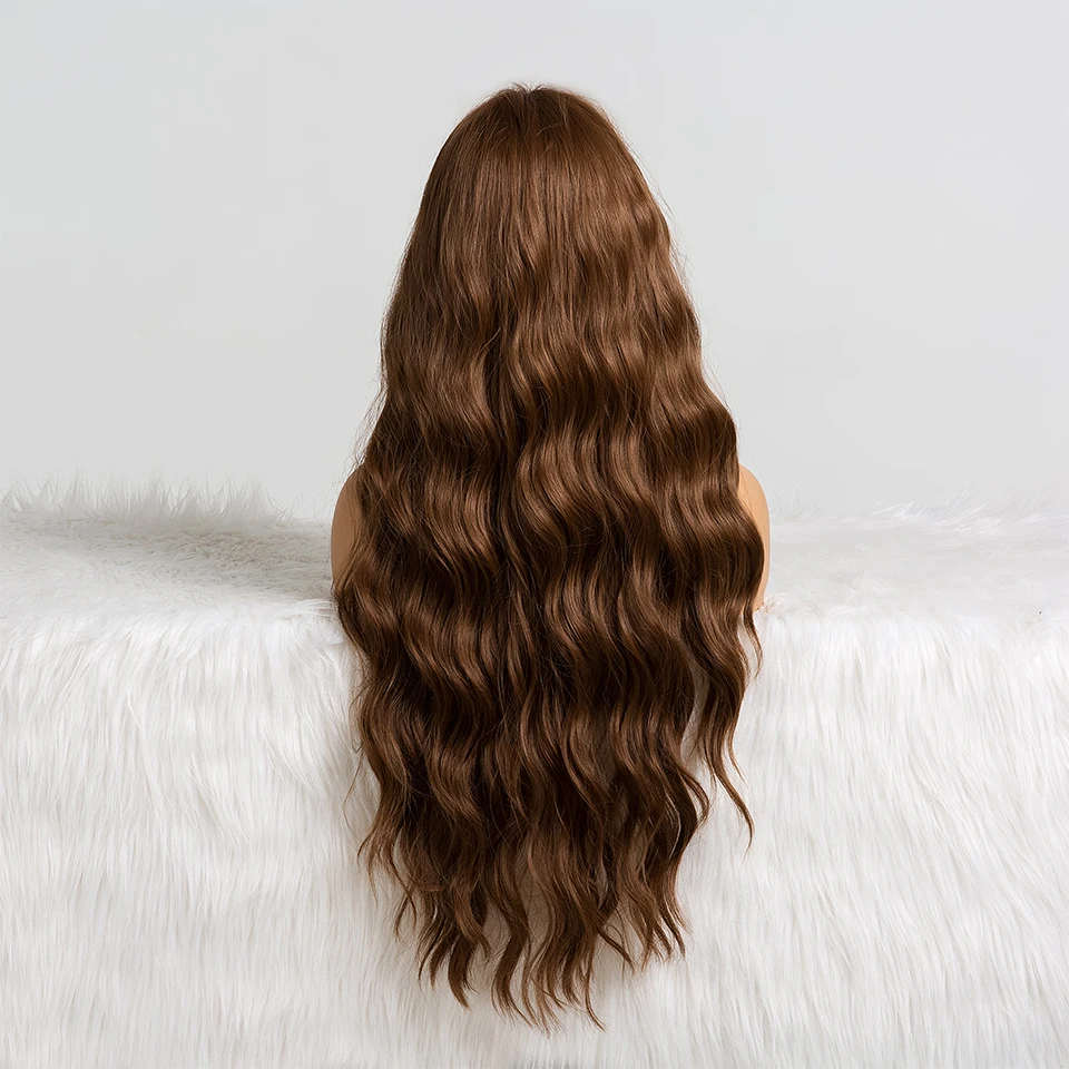 Длинный волнистый коричневый парик с челкой синтетические парики для чернокожих