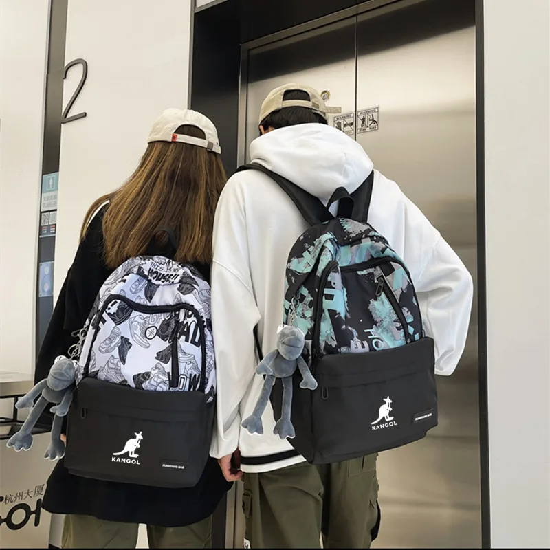 

Kangol Large Capacity Men Graffiti Pattern Trendy Backpack Lady Travel Backpack Female Male College Girl Boy Student Bag