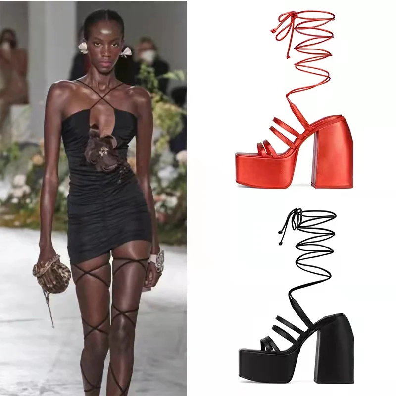 

CYJSYQFC Brand Design Summer Cross Strap Women High Platform Sandals Peep Toe Chunky Heel Women Romen Shoes