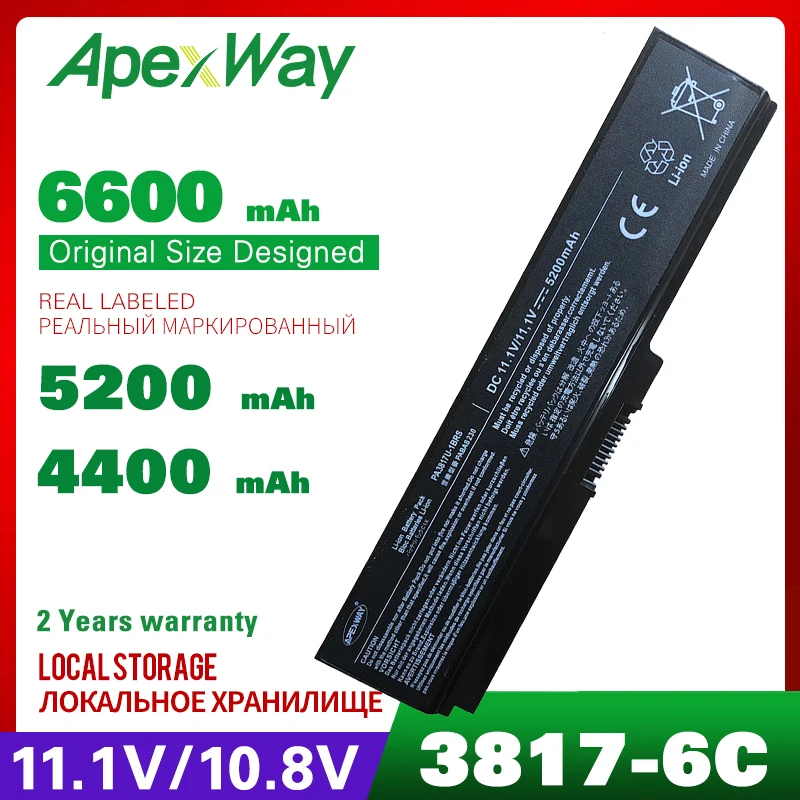 

Apexway Toshiba Notebook Battery Satellite A660 C640 C650 C655 C660 L510 L630 L640 L650 U400 PA3817U-1BRS PA3816U-1BAS