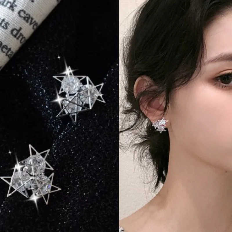 

Серьги S925 для женщин изысканные блестящие звезды из циркония в Корейском стиле Изящные темпераментные ювелирные изделия персонализирован...