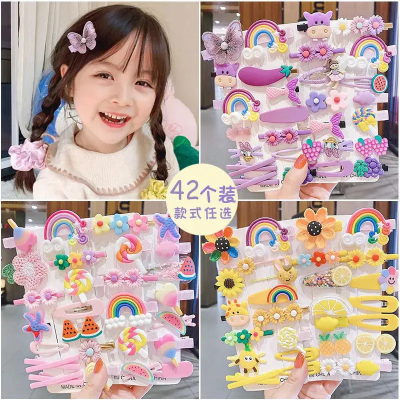 28/42 /52 Pcs/Set Children Cute Quicksand Cartoon fruit Ornament Hair Clips Baby Girls Water Drop Hairpins Kids Hair Accessories