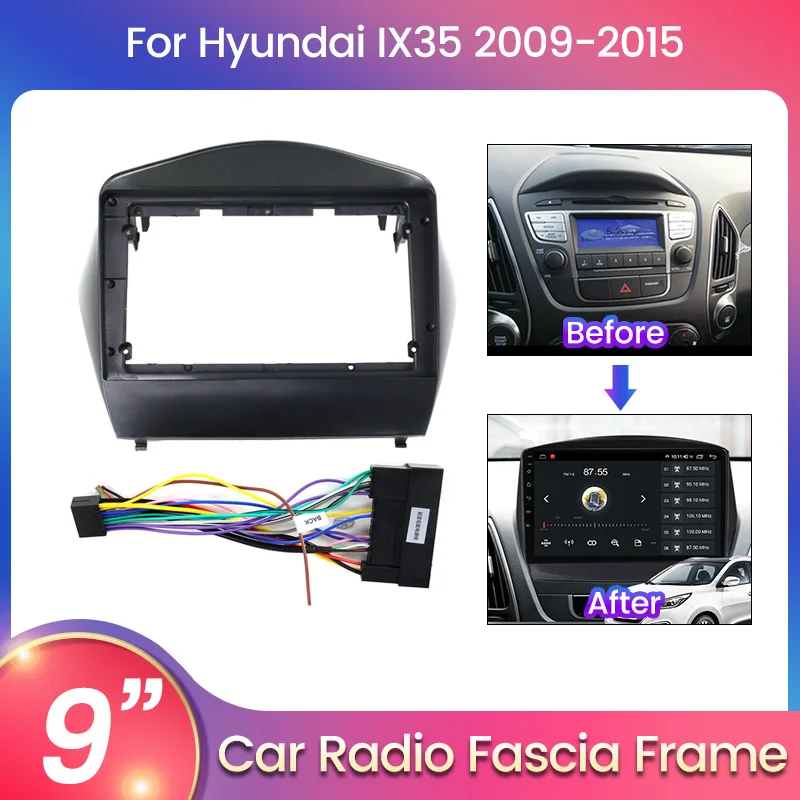 

Рамка для 9-дюймового хоста 2DIN автомобильного радиоприемника для Hyundai Tucson 2 LM IX35 2009-2015 с кабелем питания, комплект панели приборной панели