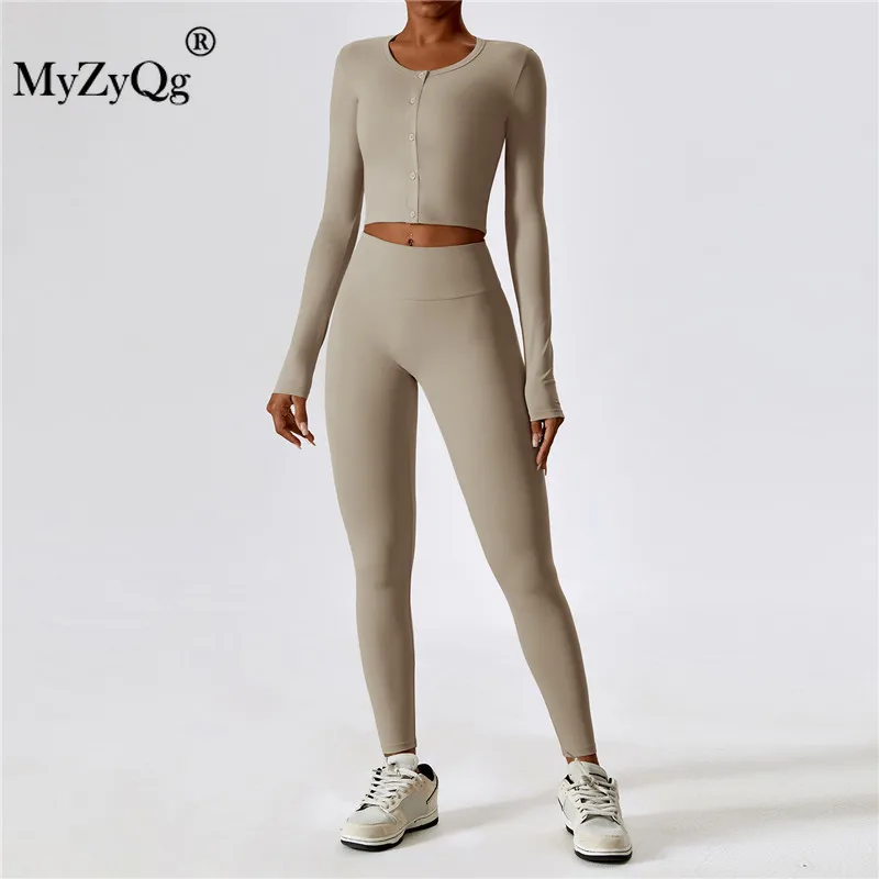 

MyZyQg Women Tight Pilate High Intensity Running Two-piece Yoga Set Sports Long Sleeve T-shirt Leggings Shirt Suit Fitness Wear
