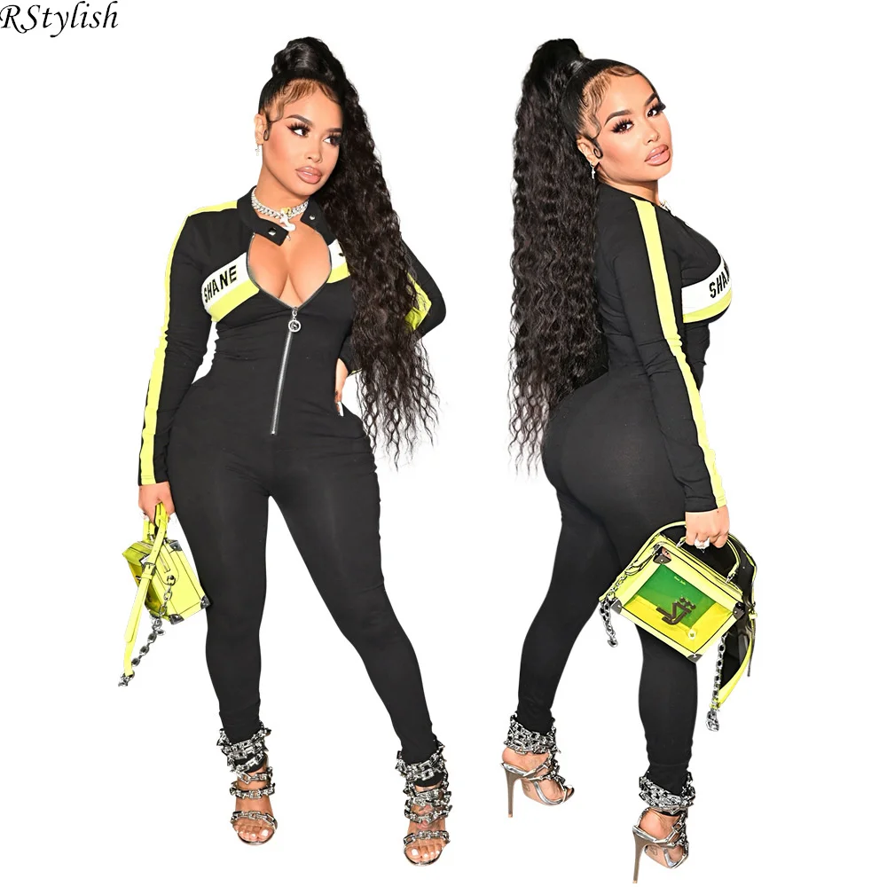 

Женский комбинезон на молнии спереди, с длинным рукавом