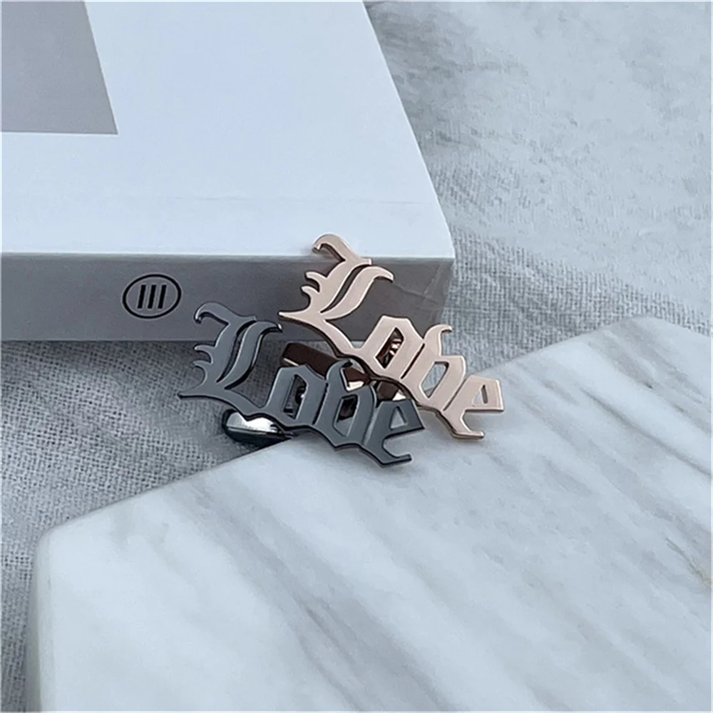 Old English Font "Love" Letters Cufflinks For Men Stainless Steel Mens Fashion Gemelos Gold Metal Party Shirt Cuff Links Gift images - 6