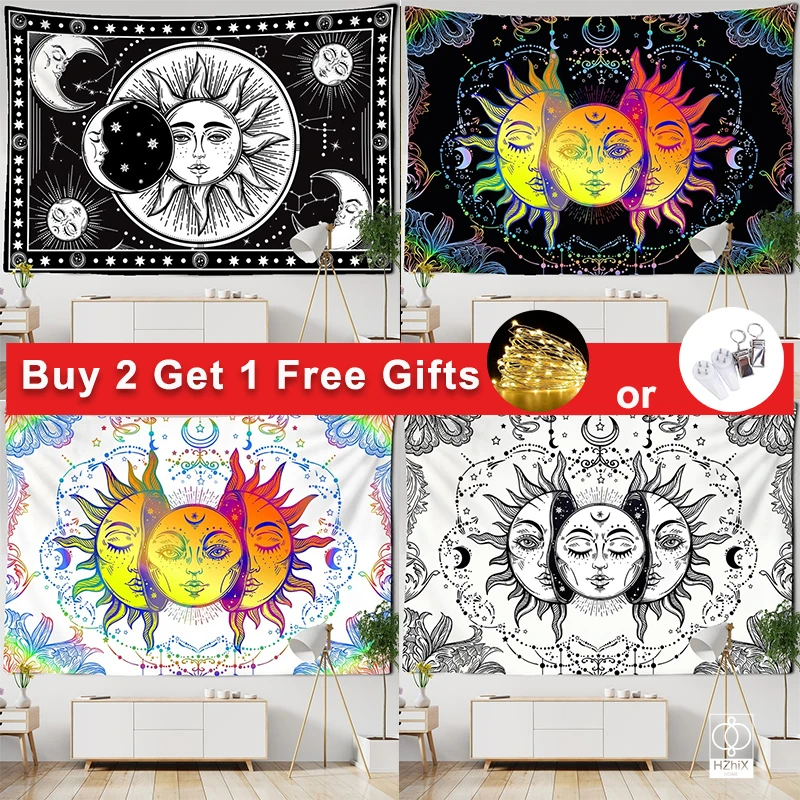 

Moon Mandala Tapestry Black and White Hanging Art Witchcraft Hanging Tapestries Living Room Bedroom Wall Decoration Aesthetics