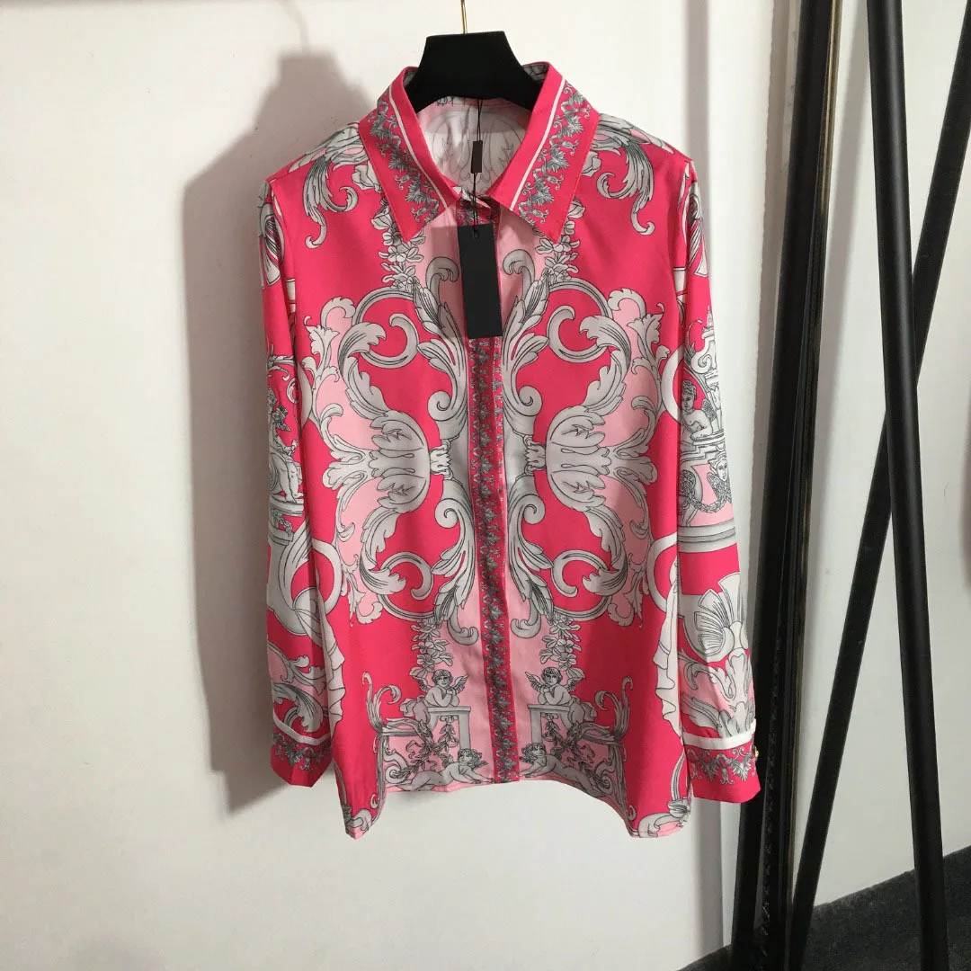 

2022 Spring Autumn New Designer Women's High Quality Vintage Print Long Sleeves Shirt Tops C586
