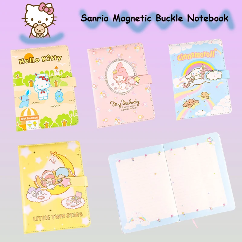 

Kawaii Sanrio My Melody Notebook Cinnamoroll Hello Kitty LittleTwinStars Student Stationery Magnetic Buckle B6 Handbook Notepad