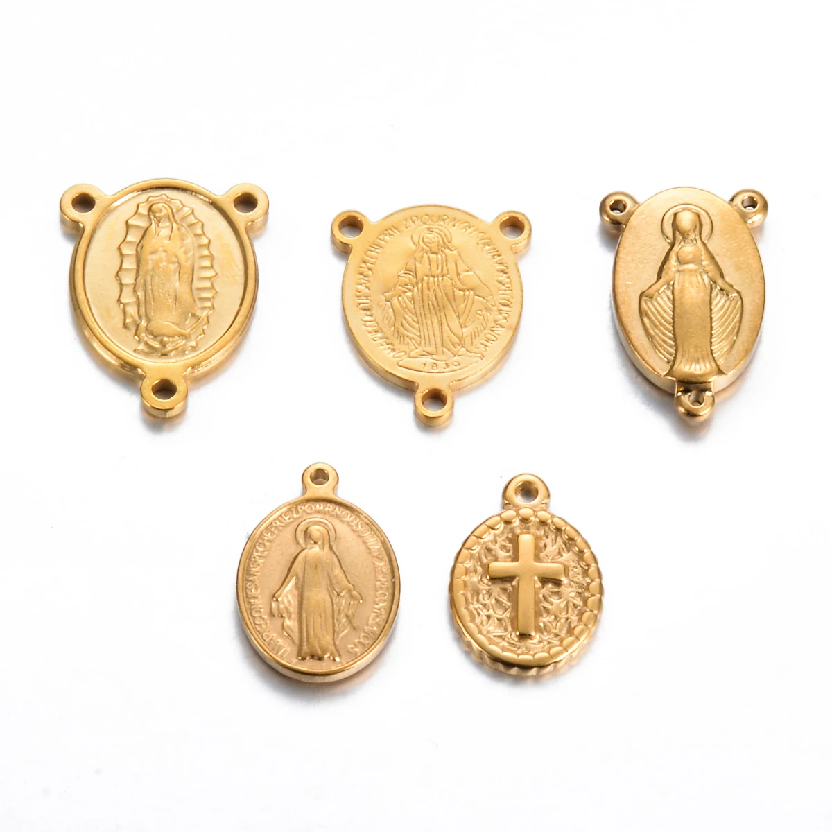 

5PCS Religion Christ Charms Pendants for Jewelry Making DIY Handmade Necklace Craft Making Stainless Steel Golden Connectors