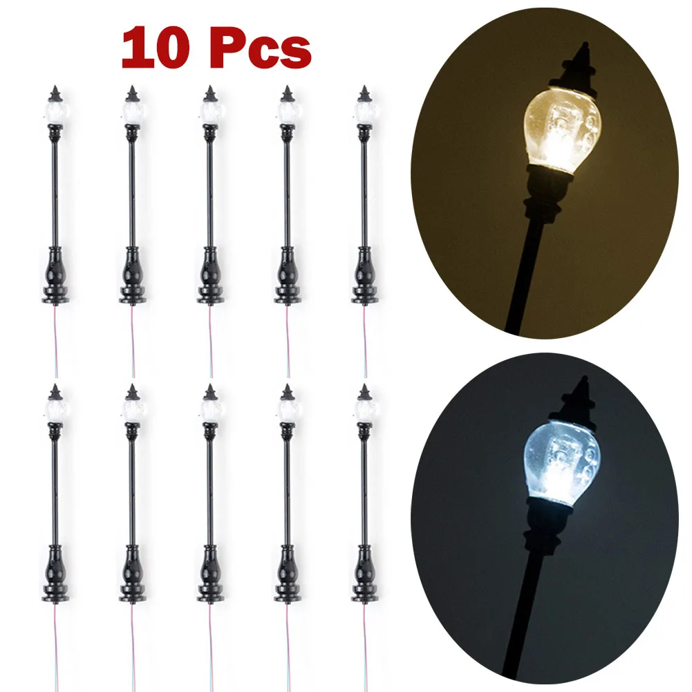 

10Pcs Model Railway Train Lamp LED 3V Street Lamppost 6cm HO OO Scale For Park Scenery Decoration Architecture Building Layout