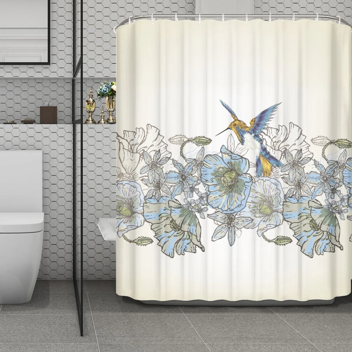 

Водонепроницаемая занавеска для душа, винтажные шторы с цветами и Колибри на заказ, для спальни, ванной комнаты, аксессуары из полиэстера