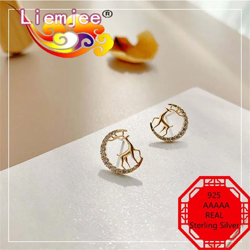 Liemjee Модные индивидуальные аксессуары для ювелирных изделий из настоящего серебра 925 пробы с полым оленем циркониевые серьги для женщин очаровательные подарки для девушек