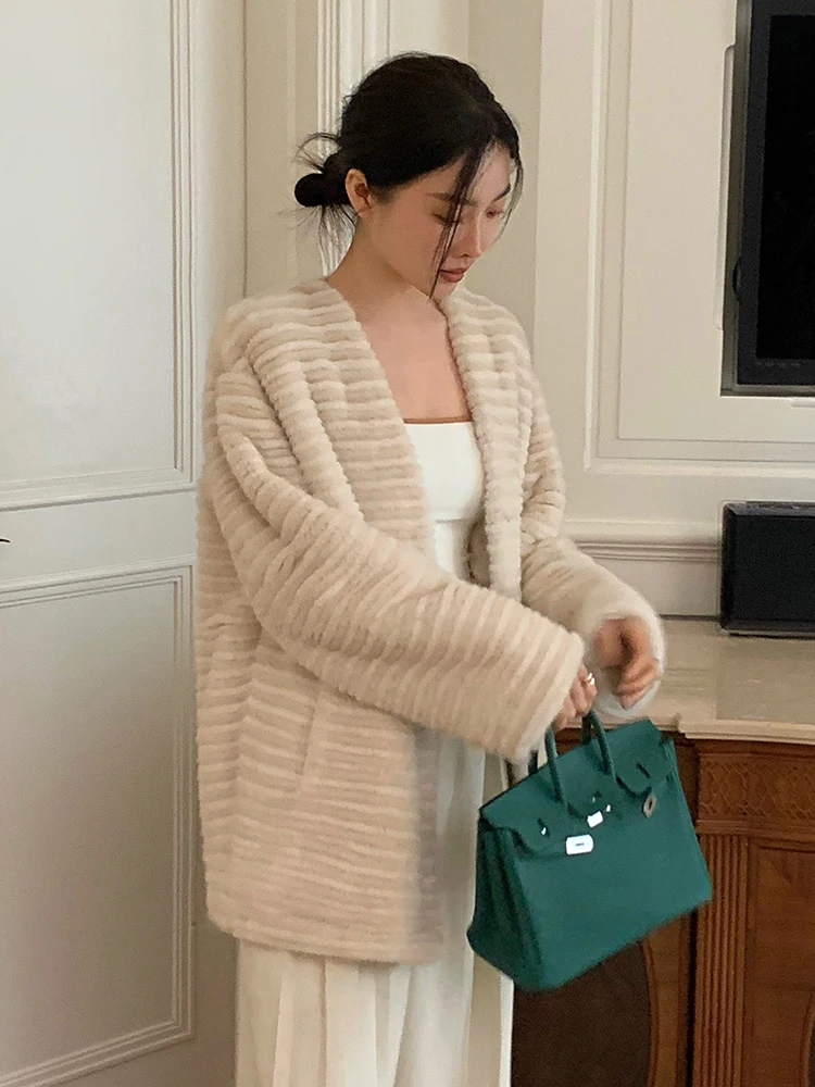 HDHOHR 2024 натуральная норковая шуба Женская Роскошная вязаная из меха норки зимняя