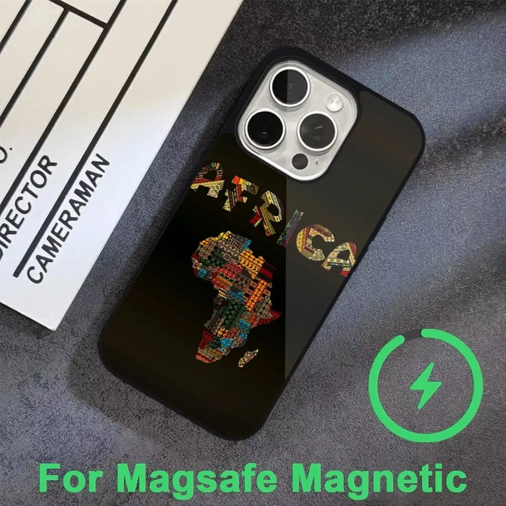 A-Africa Map Geogra Phone Case For iPhone 16 15 14 13 12 11 Pro Max Plus Mini Magsafe Magnetic Wireless Charging