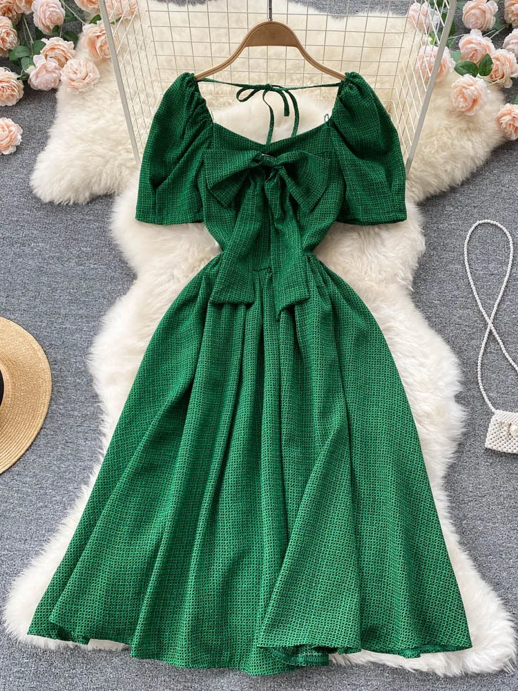 

Женское платье в стиле ретро, облегающее платье во французском ретро-стиле с короткими рукавами и V-образным вырезом, с завязкой на талии, D0821...