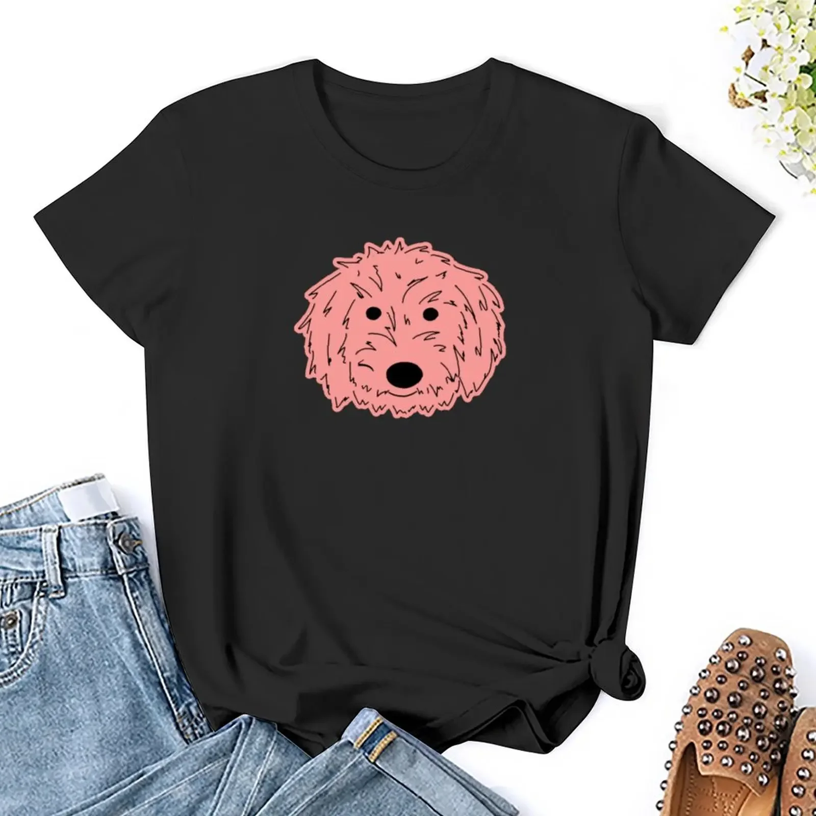 Фото Elle Doodle-Goldendoodle Golden Doodle Dog пастельная розовая наклейка футболка топы милая одежда на заказ винтажная футболка платье для женщин №5