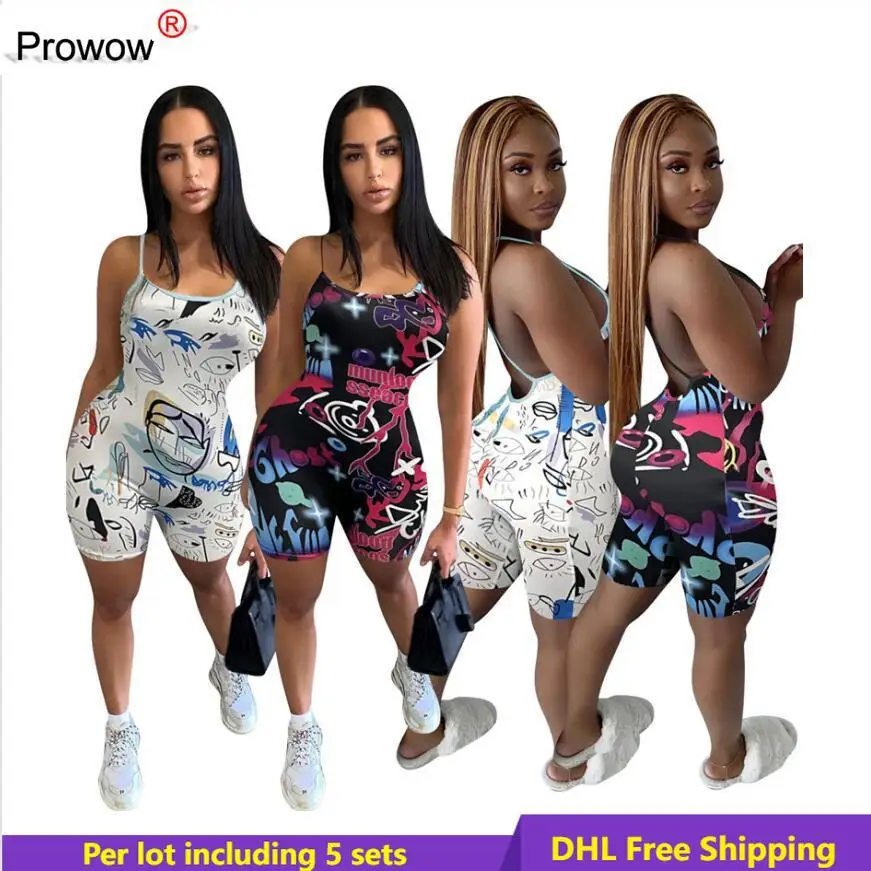Sexy Backless Jumpsuits Women Print Rompers Casual Bodycon Bodysuits Night Club Wear Skinny Overalls Wholesale Bulk DHL 6919