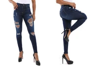 spring and autumn trend ripped hip lift slim denim trousers fashion ladies jeans womens clothing