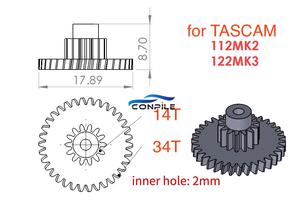 1pc outer 34T inner 14T gear for TASCAM 112MK2 122MK3 casset