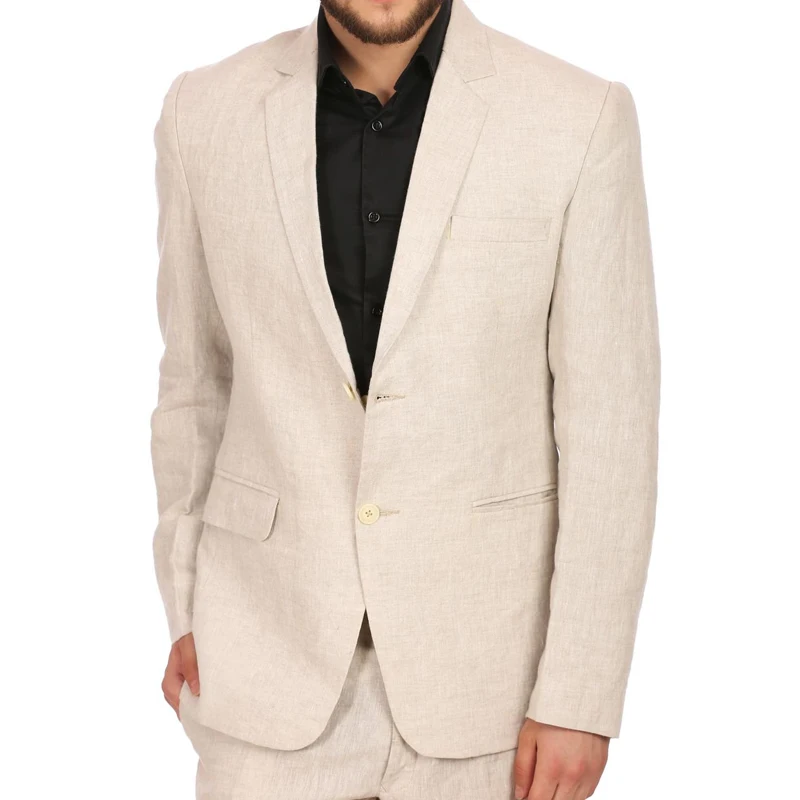 

Beige Linen Summer Men Suits for Prom 2 piece Groom Tuxedo with Notched Lapel Custom Man Fashion Clothes Set Blazer with Pants