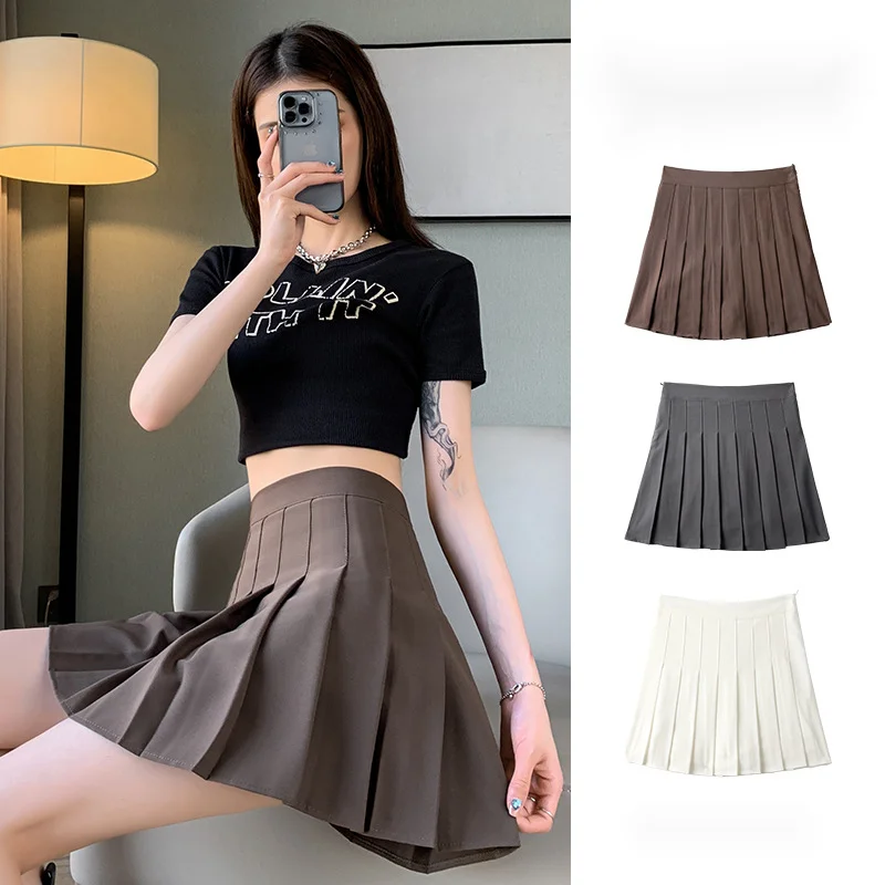 Pleated  Skirt Spring Summer 2023  Fashion Women Clothing High Waist  Black Kawaii A-Line College Style  Mini Skirt For Girls