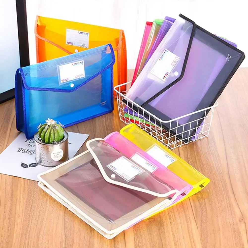 A4/A5 File Folder Colorful File Holder Transparent Document Pouch Portable Button Storage Bag Large Capacity Paper Storage Bag