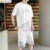 2022 summer new large casual suit mens short sleeve shorts mens youth t shirt lace up shorts sportswear set mens clothing