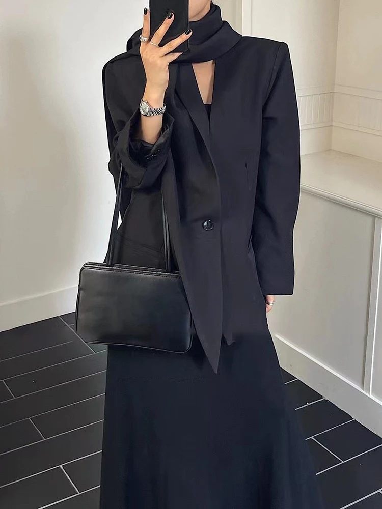 TWOTWINSTYLE однотонный лоскутный шарф уличная одежда блейзер для женщин с v-образным