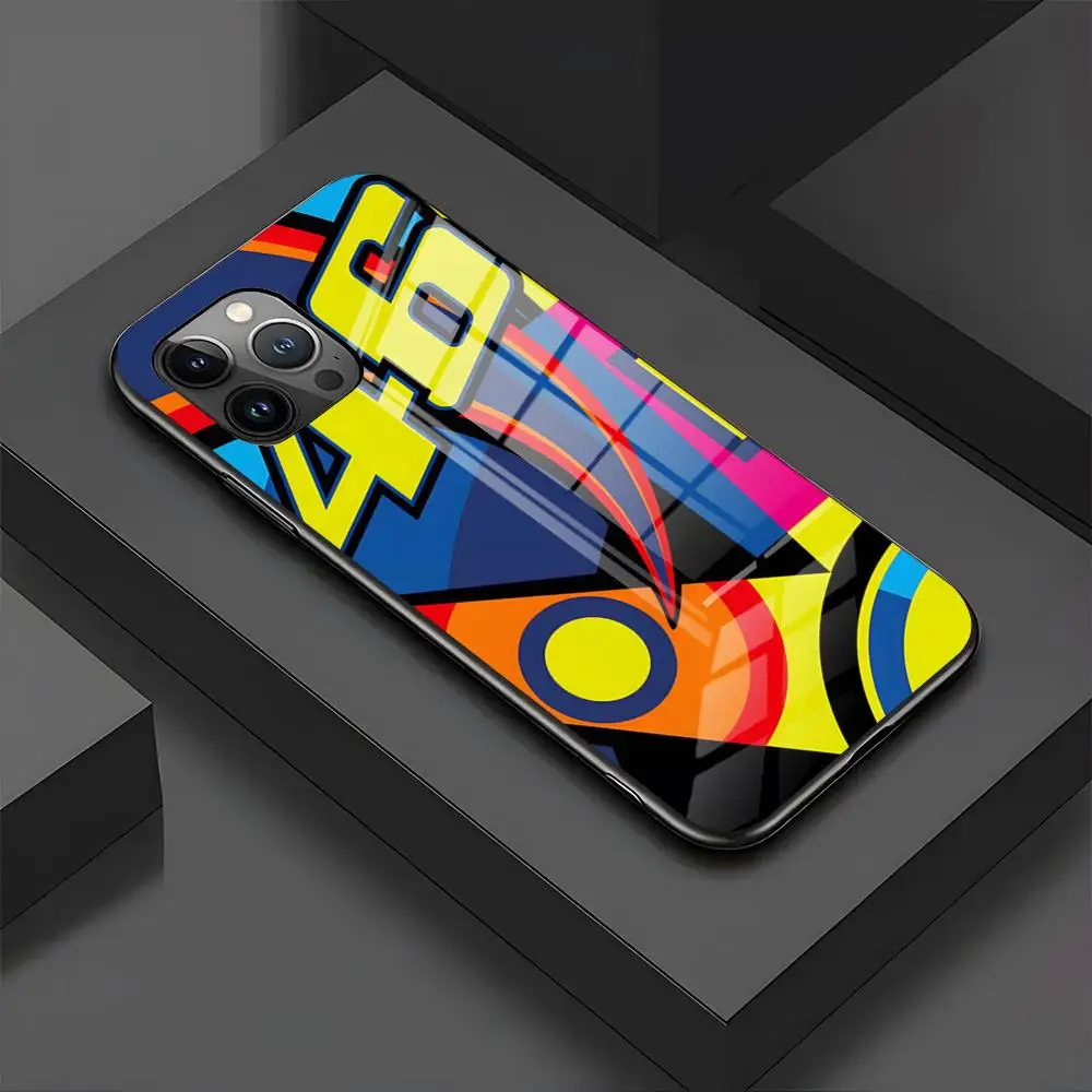 MINISO-Phone Case V-ValentinoS R-Rossies 46 For IPhone 15 Pro 16 14 13 12 11 Mini X XS XR Max Glass Design Cove