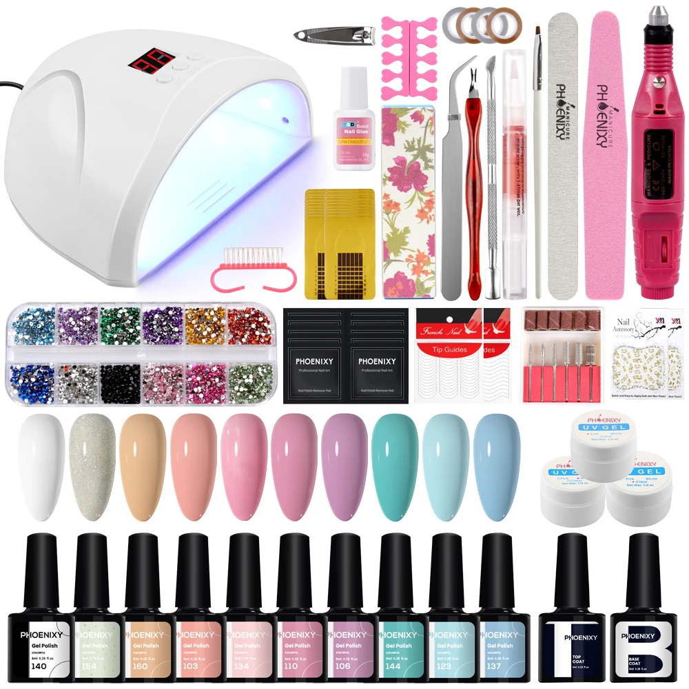 

Nail Kit 36W UV LED Lamp Dryer with 10 pcs Gel Nail Polish Kit Electric Nail Drill Semi Permanent Varnish Soak Off Manicure Set